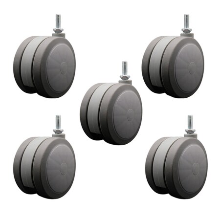 Service Caster 4'' Gray Heavy Duty Floor Safe Twin Wheel Caster 3/8'' Threaded Stem, 5PK SCC-TS02S100-TPR-GRY-381610-5
